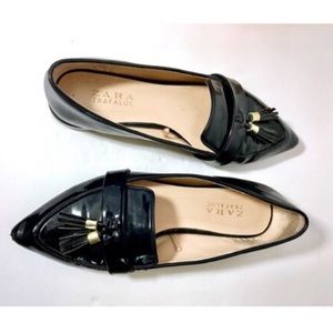 Navy Zara Patent Leather Loafers